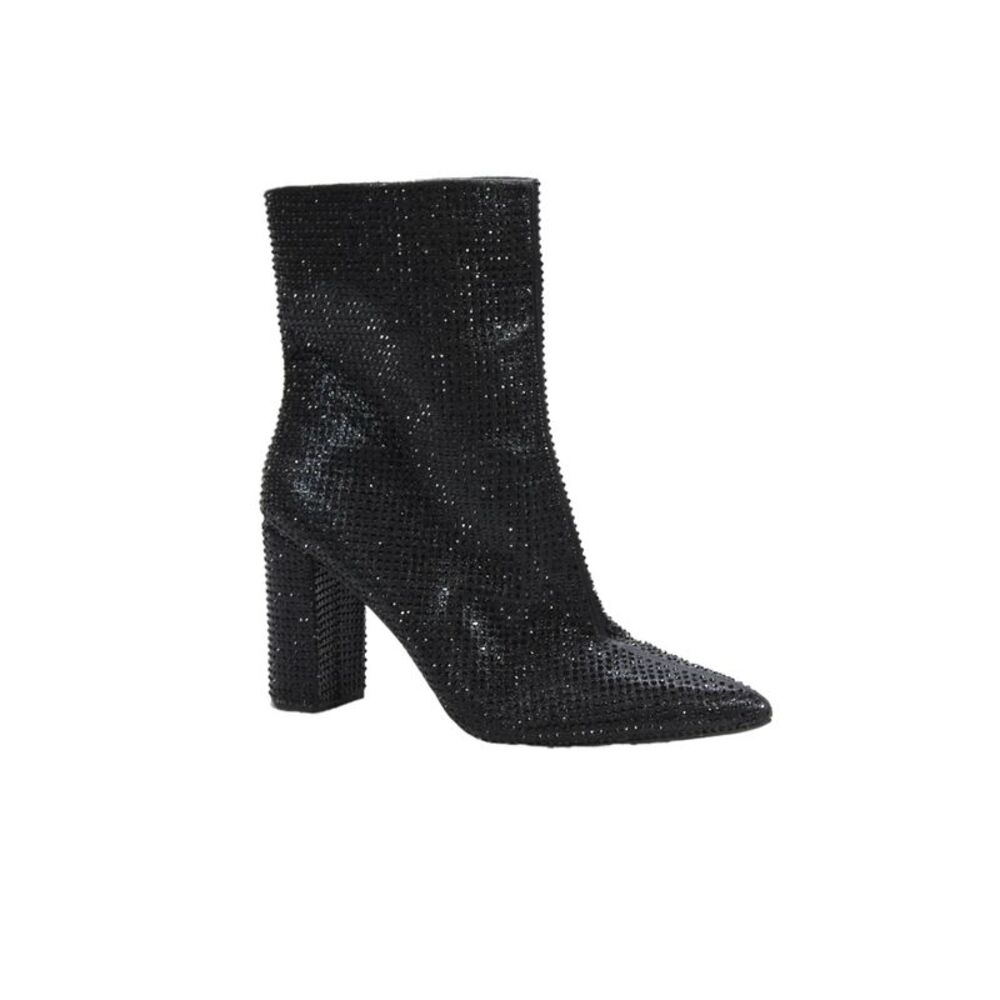 Mix 6 Womens Rhinestone Beaded Lined Zip Block Heel Booties Black Size 9.5